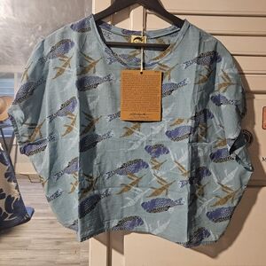 KEALOPIKP TOP - SIZE SMALL - MOA PRINT - BLUE COLOR